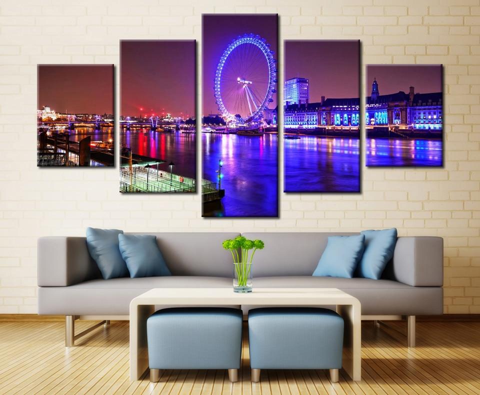 Fountain Ferris Wheel Tower - Nature 5 Panel Canvas Art Wall Decor Fountain Ferris Wheel Tower - Nature 5 Panel Canvas Art Wall Decor