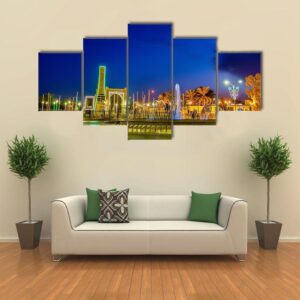 Fountain In Touggourt - Nature 5 Panel Canvas Art Wall Decor
