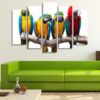 Four Parrots In A Line - Animal 5 Panel Canvas Art Wall Decor