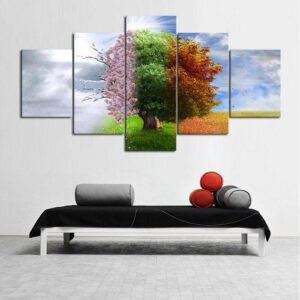 Four Seasons Tree 02 - Nature 5 Panel Canvas Art Wall Decor
