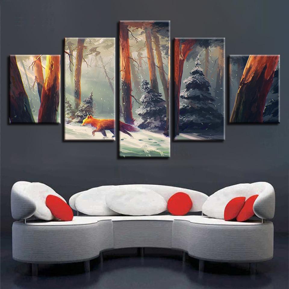 Fox In The Forest 1 - Animal 5 Panel Canvas Art Wall Decor Fox In The Forest 1 - Animal 5 Panel Canvas Art Wall Decor