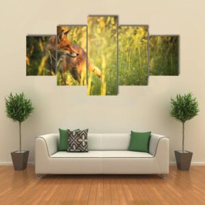Fox On The Summer Forest 1 - Animal 5 Panel Canvas Art Wall Decor