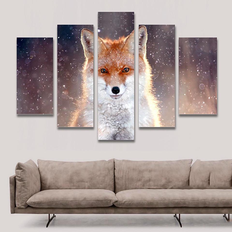 Fox - Animal 5 Panel Canvas Art Wall Decor Fox - Animal 5 Panel Canvas Art Wall Decor