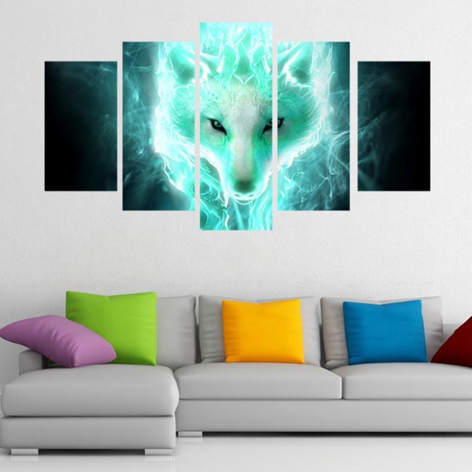 Foxes - Abstract Animal 5 Panel Canvas Art Wall Decor Foxes - Abstract Animal 5 Panel Canvas Art Wall Decor