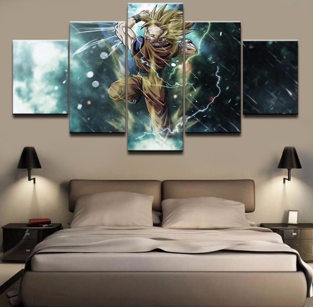 Framed Dragon Ball Z - Cartoon 5 Panel Canvas Art Wall Decor Framed Dragon Ball Z - Cartoon 5 Panel Canvas Art Wall Decor