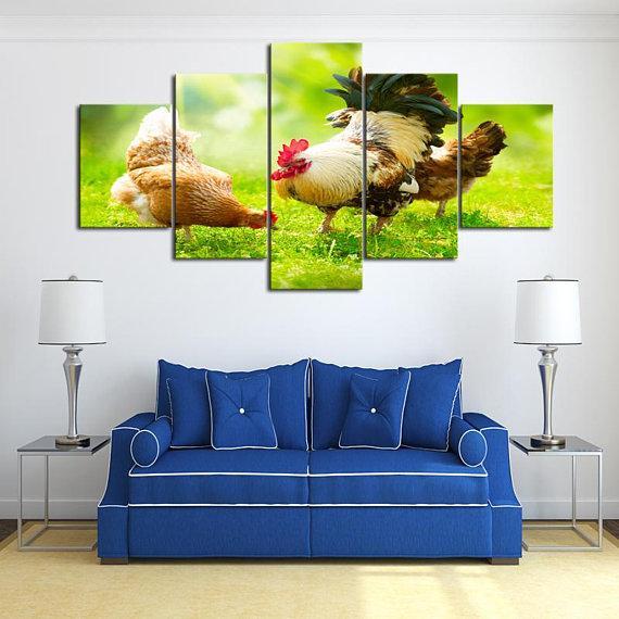 Free Range Chicken - Animal 5 Panel Canvas Art Wall Decor Free Range Chicken - Animal 5 Panel Canvas Art Wall Decor