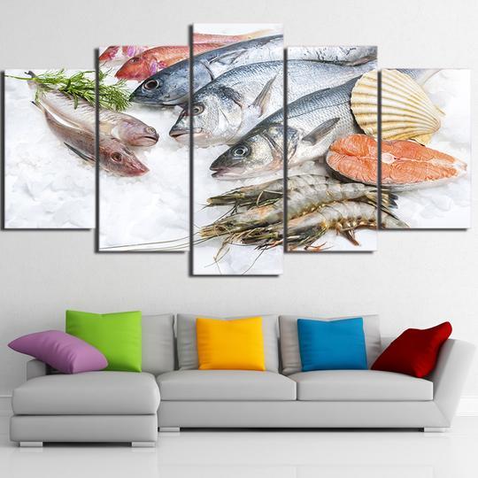 Fresh Fish Seafood Market - Fishing 5 Panel Canvas Art Wall Decor Fresh Fish Seafood Market - Fishing 5 Panel Canvas Art Wall Decor
