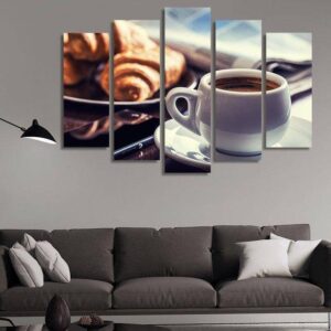 Fresh Morning Office Breakfast - Kitchen 5 Panel Canvas Art Wall Decor