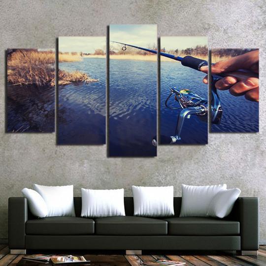 Freshwater Fishing 1 - Fishing 5 Panel Canvas Art Wall Decor Freshwater Fishing 1 - Fishing 5 Panel Canvas Art Wall Decor