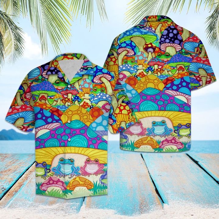 Frogs And Magic Mushrooms Hawaiian Shirt Summer Button Up Frogs And Magic Mushrooms Hawaiian Shirt Summer Button Up