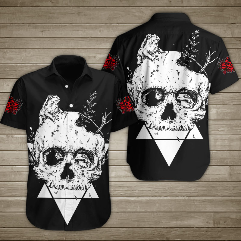 Frogs In Skull Hawaiian Shirt Summer Button Up Frogs In Skull Hawaiian Shirt Summer Button Up
