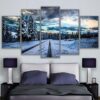 Frozen Train Tracks Snow Scene - Nature 5 Panel Canvas Art Wall Decor