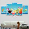 Fruit Juice Fresh Drinks Cocktails - Wine 5 Panel Canvas Art Wall Decor
