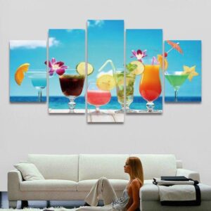 Fruit Juice Fresh Drinks Cocktails - Wine 5 Panel Canvas Art Wall Decor