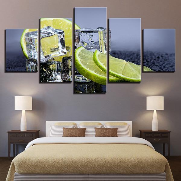 Fruit Lemon Ice Cubes - Kitchen 5 Panel Canvas Art Wall Decor Fruit Lemon Ice Cubes - Kitchen 5 Panel Canvas Art Wall Decor