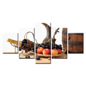 Fruit Tray & Wine - Wine 5 Panel Canvas Art Wall Decor