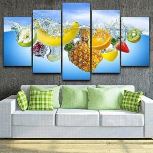 Fruits Delicious Fruit Pineapple Banana Kiwi Orange - Nature 5 Panel Canvas Art Wall Decor