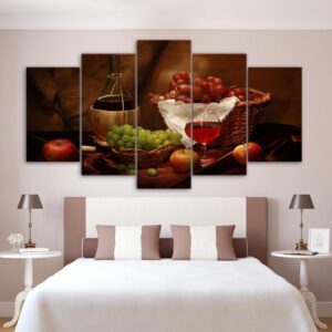 Fruits Grape Red Wine - Wine 5 Panel Canvas Art Wall Decor