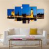 Full Moon Above Big Ben And House Of Parliament In London - Nature 5 Panel Canvas Art Wall Decor
