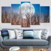 Full Moon In Late Fall At Dusk - Space 5 Panel Canvas Art Wall Decor