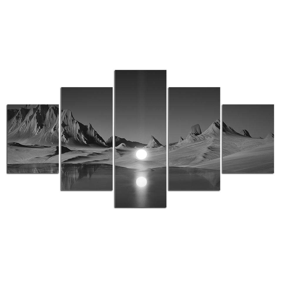 Full Moon Mountain - Nature 5 Panel Canvas Art Wall Decor Full Moon Mountain - Nature 5 Panel Canvas Art Wall Decor