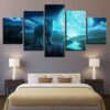 Full Moon Night Animal Wolf - Animal 5 Panel Canvas Art Wall Decor