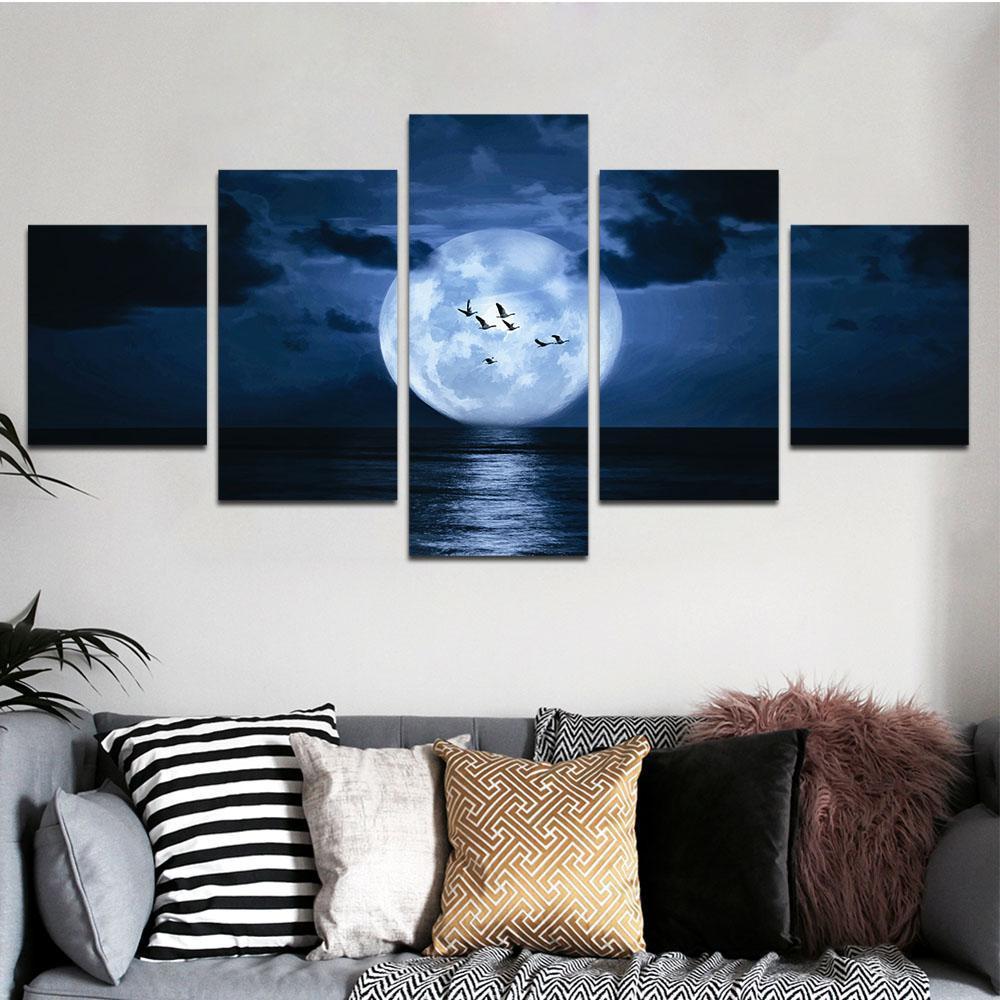 Full Moon Over The Horizon - Halloween 5 Panel Canvas Art Wall Decor Full Moon Over The Horizon - Halloween 5 Panel Canvas Art Wall Decor