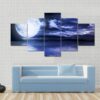 Full Moon Reflection In Water - Nature 5 Panel Canvas Art Wall Decor