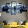 Full Moon Sailing Boat - Nature 5 Panel Canvas Art Wall Decor