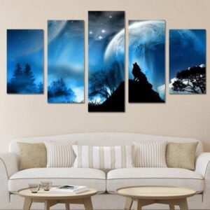 Full Moon - Nature 5 Panel Canvas Art Wall Decor
