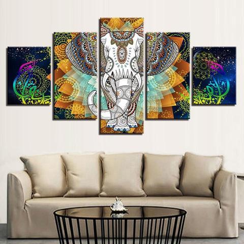 Funky Elephant - Abstract Animal 5 Panel Canvas Art Wall Decor Funky Elephant - Abstract Animal 5 Panel Canvas Art Wall Decor
