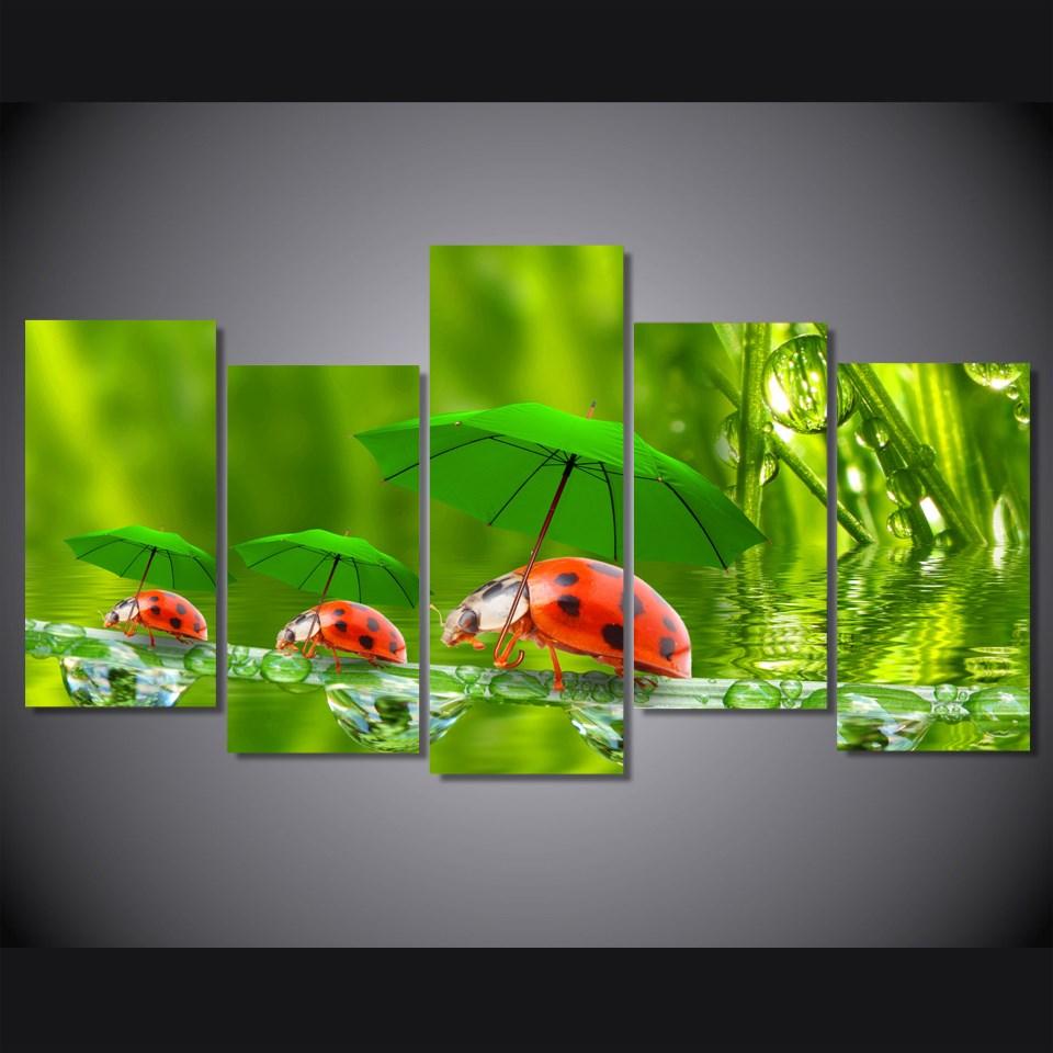 Funny Ladybugs - Animal 5 Panel Canvas Art Wall Decor Funny Ladybugs - Animal 5 Panel Canvas Art Wall Decor