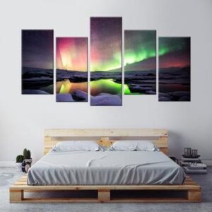 Fuse Northern Auroras - Nature 5 Panel Canvas Art Wall Decor