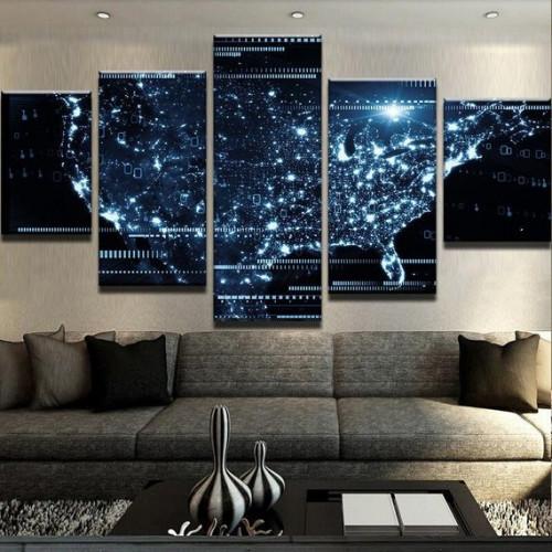 Futuristic Usa Map - Nature 5 Panel Canvas Art Wall Decor Futuristic Usa Map - Nature 5 Panel Canvas Art Wall Decor