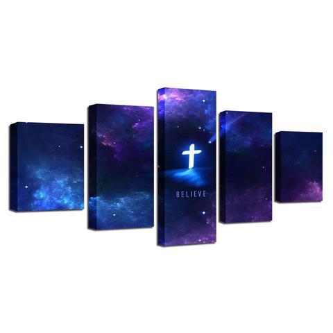 Galaxy Cross - Religion 5 Panel Canvas Art Wall Decor Galaxy Cross - Religion 5 Panel Canvas Art Wall Decor