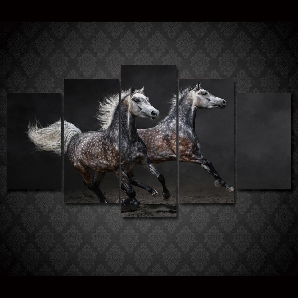 Galloping Horses - Animal 5 Panel Canvas Art Wall Decor Galloping Horses - Animal 5 Panel Canvas Art Wall Decor