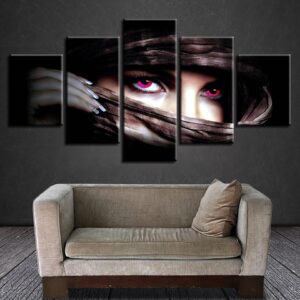 Game Character Red Eye Woman - Gaming 5 Panel Canvas Art Wall Decor