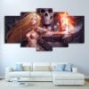 Game Mage Sexy Girl Skull Fire Beauty - Anime 5 Panel Canvas Art Wall Decor