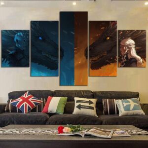 Game Of Thrones Dragons Danerys White Walker - Movie 5 Panel Canvas Art Wall Decor