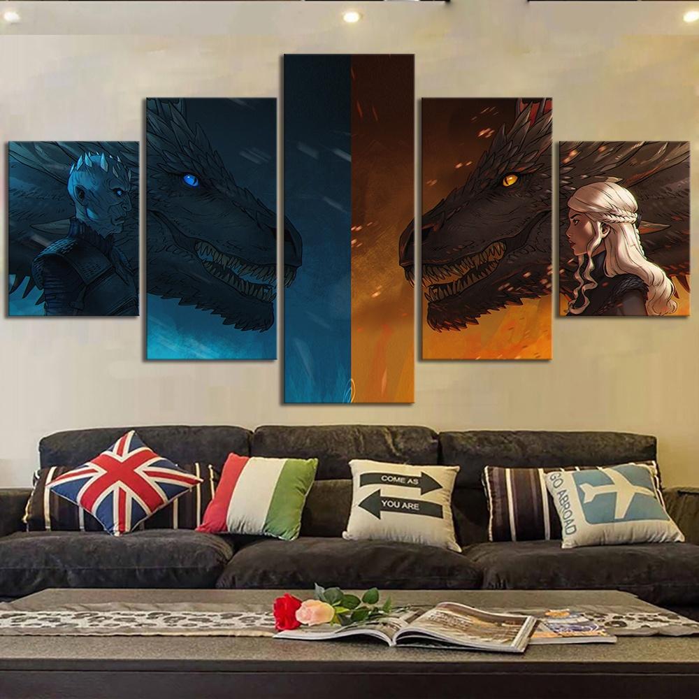 Game Of Thrones Dragons Danerys White Walker - Movie 5 Panel Canvas Art Wall Decor Game Of Thrones Dragons Danerys White Walker - Movie 5 Panel Canvas Art Wall Decor