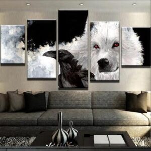 Game Of Thrones Ghost And Crow 1 - Movie 5 Panel Canvas Art Wall Decor
