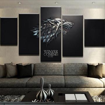 Game Of Thrones House Stark Winter Is Coming Movie - 5 Panel Canvas Art Wall Decor Game Of Thrones House Stark Winter Is Coming Movie - 5 Panel Canvas Art Wall Decor