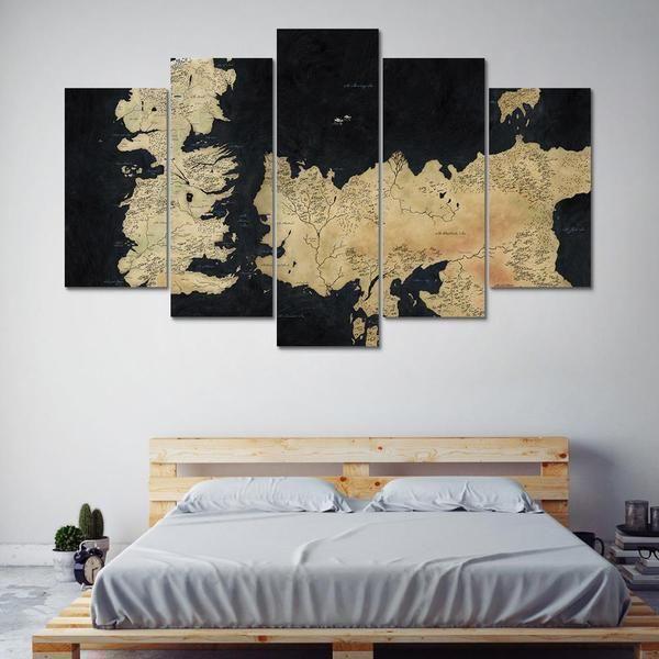 Game Of Thrones Inspired Map 2 Movie - 5 Panel Canvas Art Wall Decor Game Of Thrones Inspired Map 2 Movie - 5 Panel Canvas Art Wall Decor