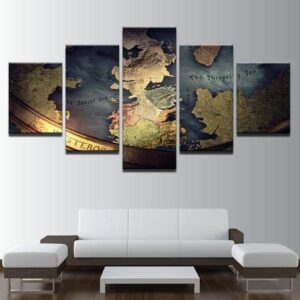Game Of Thrones Inspired Map - Abstract 5 Panel Canvas Art Wall Decor