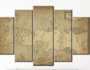 Game Of Thrones Map 4 - Movie 5 Panel Canvas Art Wall Decor