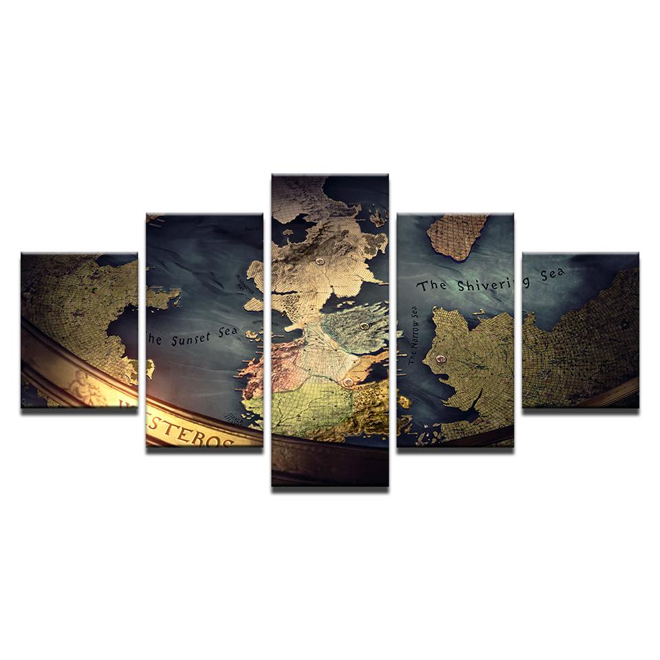 Game Of Thrones Map - Movie 5 Panel Canvas Art Wall Decor Game Of Thrones Map - Movie 5 Panel Canvas Art Wall Decor