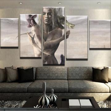 Game Of Thrones Queen Daenerys Targaryen Dragon Movie - 5 Panel Canvas Art Wall Decor Game Of Thrones Queen Daenerys Targaryen Dragon Movie - 5 Panel Canvas Art Wall Decor
