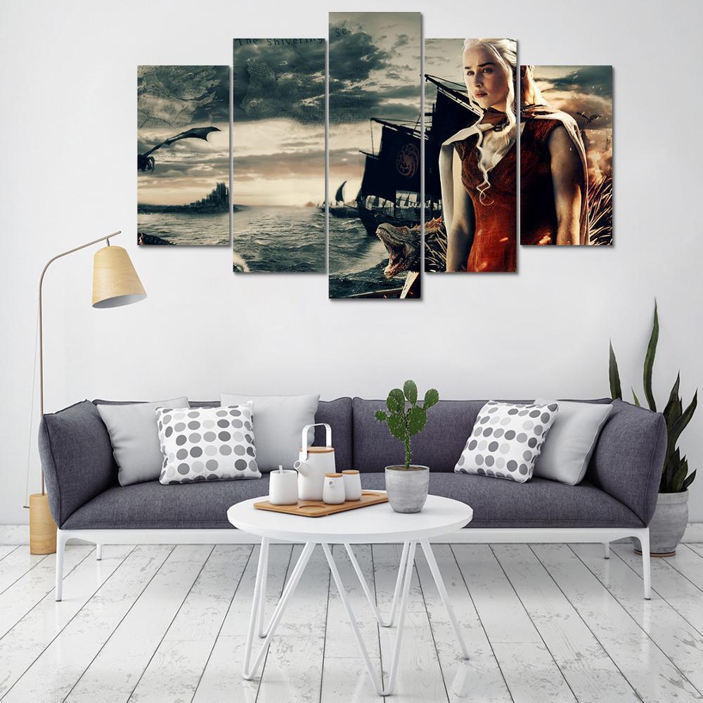 Game Of Thrones Silver Lady Mother Of Dragons Movie - 5 Panel Canvas Art Wall Decor Game Of Thrones Silver Lady Mother Of Dragons Movie - 5 Panel Canvas Art Wall Decor