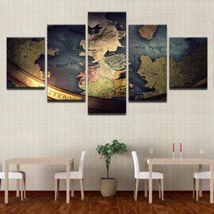 Game Of Thrones world map - Movie 5 Panel Canvas Art Wall Decor