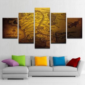 Games Of Thrones Vintage Map - Movie 5 Panel Canvas Art Wall Decor